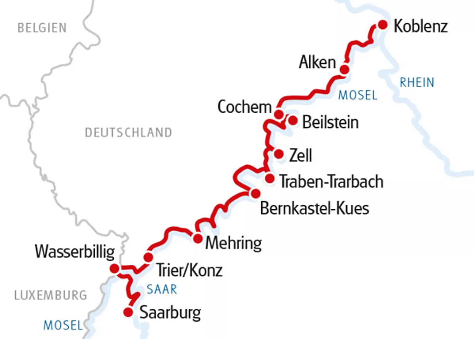 Vaarroute Koblenz naar Saarburg