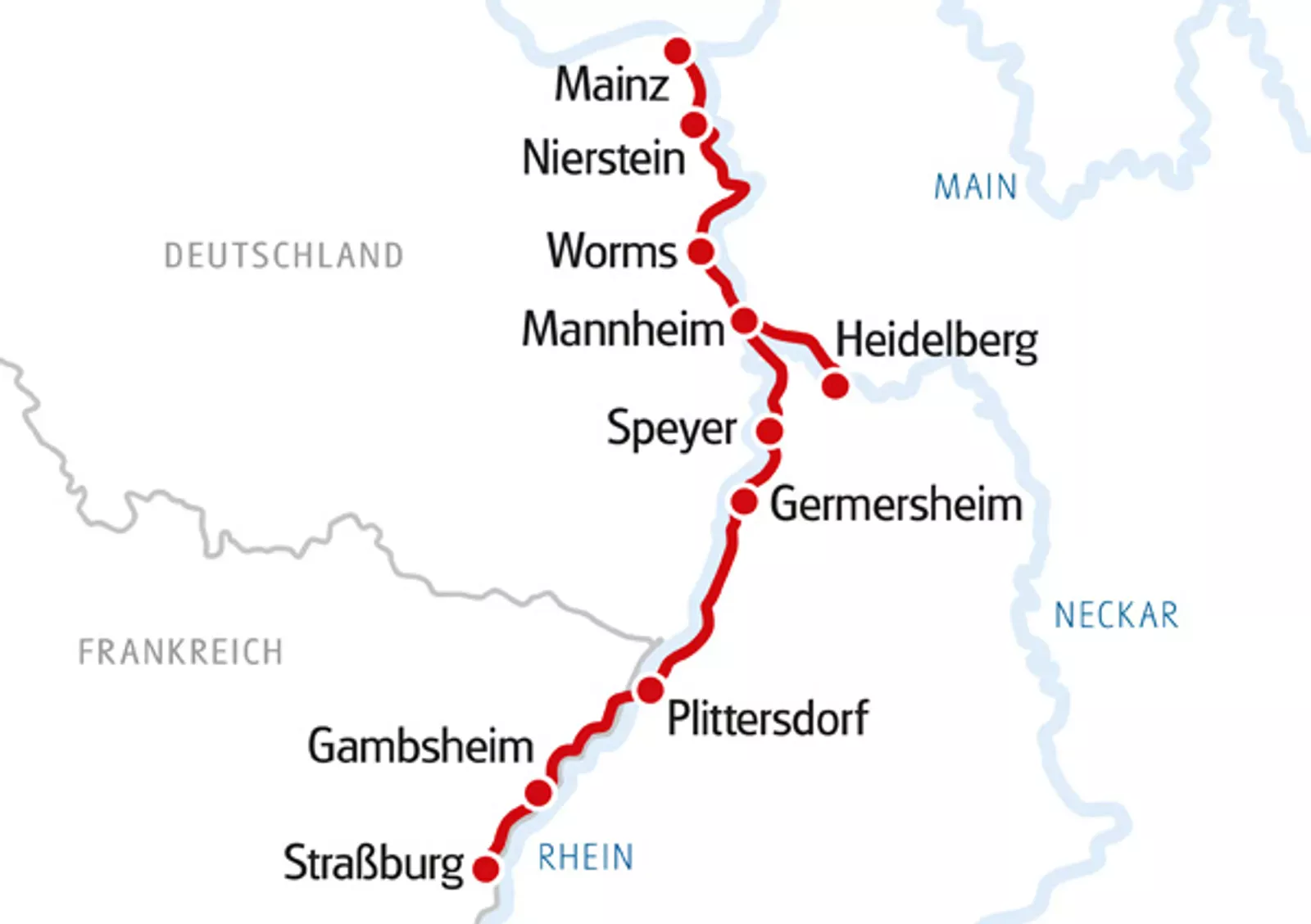 Vaarroute van Mainz naar Straatsburg